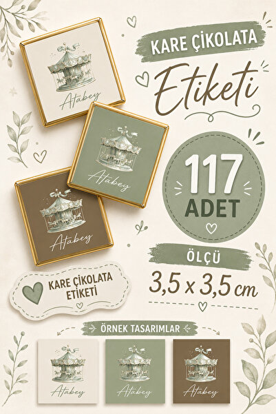 YEAP OFFICE Kişiye Özel İsimli Kare Çikolata Etiketi Yapışkanlı 117 Adet (3,5...