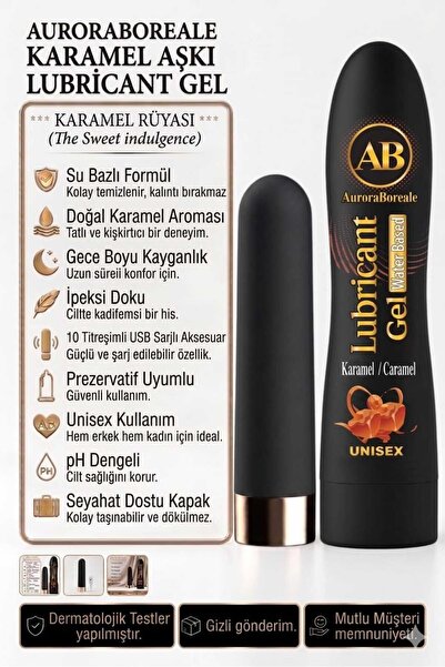 AuroraBoreale Premium 125 ML Karamelli Kayganlaştırıcı Jel USB Şarjlı 10 Titr...
