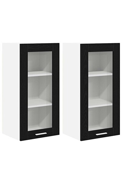 vidaxl Dulap suspendat cu ușă 2 pcs Stejar Negru 40 x 31 x 80 cm