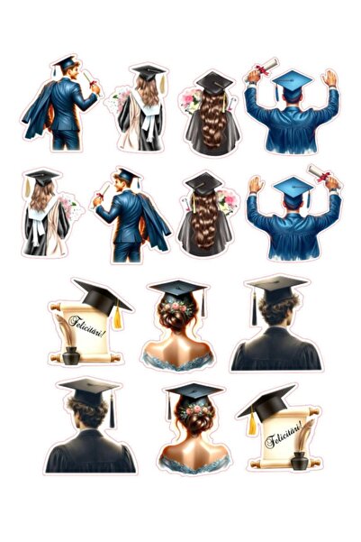 Decoratiuni Dulci Graduation themed toppers, silhouettes for festive desserts...
