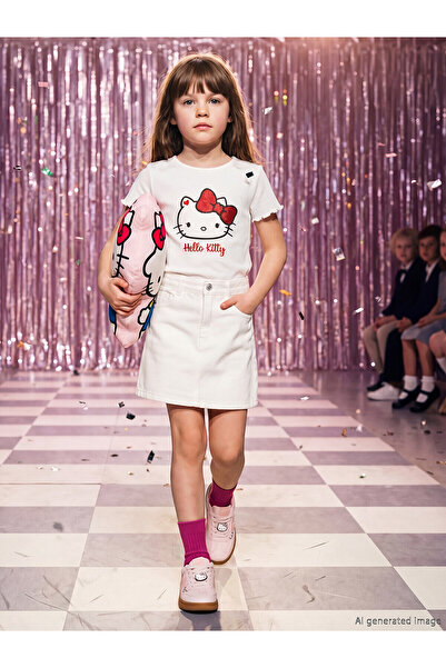 LC Waikiki Özmarka Νέα Σεζόν Hello Kitty με τύπωμα Κοριτσίστικο Μπλουζάκι κοτλέ