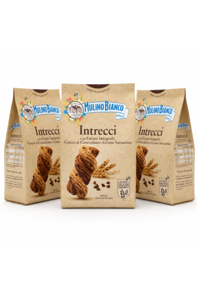 Mulino Bianco Set of 3 x Intrecci Biscuits, 300 g/piece, with whole wheat flo...
