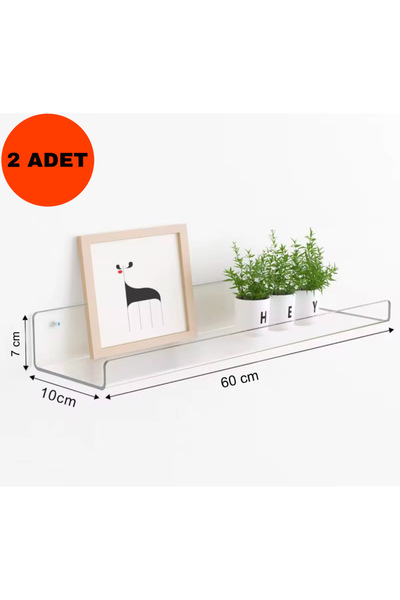 DKM Protect Şeffaf Pleksi Raf 60x10cm Takı Oje Baharatlık Düzenleyici Raf 2 Adet