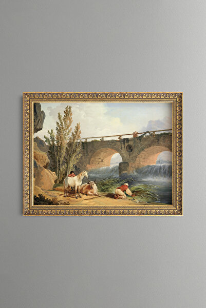 epiqart Bridge and River View - Vintage Patterned Frame - Slim Model