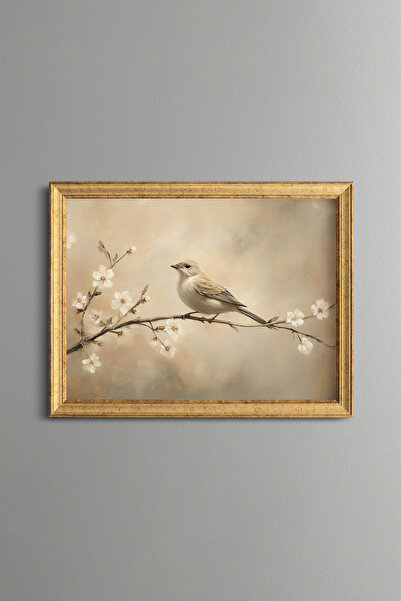 epiqart Little Sparrow on a Spring Branch - Vintage Patterned Frame - Slim Model