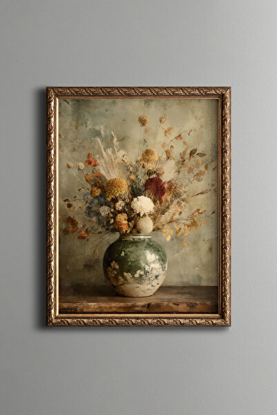 epiqart Dried Flower Arrangement - Vintage Patterned Frame - Slim Model