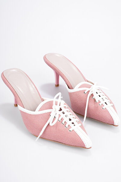 SEEM Kelly Lace-Up Powder Pink Heeled Slippers