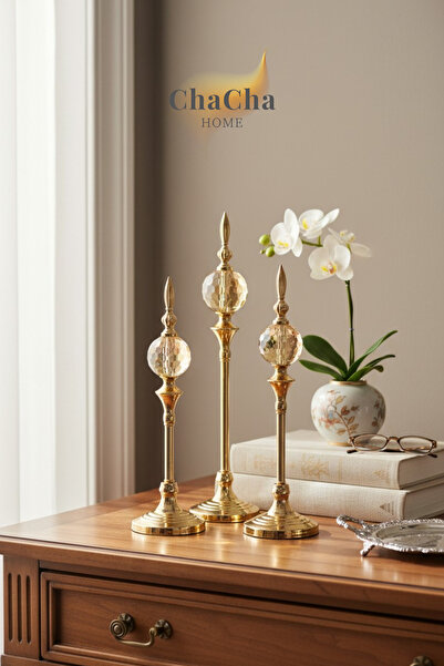 ChaCha Home Kristal Küre Dekoratif Obje 3’lü Set – Lüks Salon & Konsol Aksesuarı