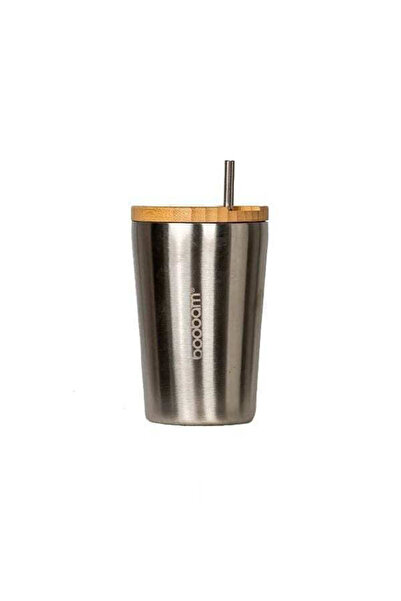 OEM Boobam Cup Lite Θερμός Κούπα Ανοξείδωτου Ατσαλιού 350 ml Ασημί με Καλαμάκι