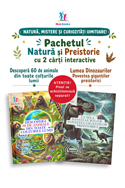 minibooks Pachetul Natură și Preistorie cu 2 Cărți Interactive cu Sunete – 60...
