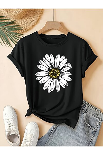 PAVRO Unisex Άνετο T-shirt με μικτό σχέδιο και στάμπα