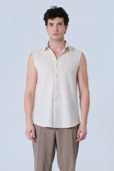 RELAXL Sleeveless Cream Men's Shirt Office and Vacation Combination Oversized...