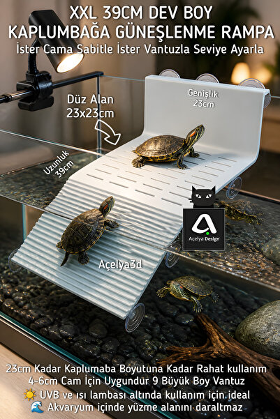 açelya3d XXL Kaplumbağa Rampası Büyük Dev Boy 39 cm – Vantuzlu Güneşlenme ve ...