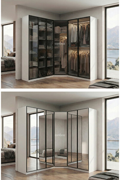 CANBAZ FURNİTURE Esla modüllü köşe 6 cam kapaklı %100 MDF (KURULUM DAHİL)