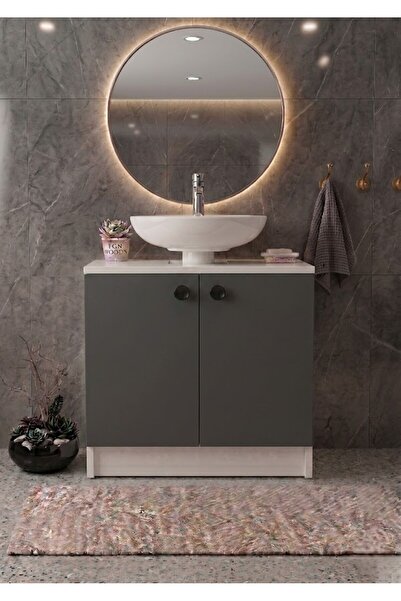 EGN WOODS Beyaz Lavabo Altı Banyo Dolabı - 2 Kapaklı 2 Bölmeli Modüler Depola...