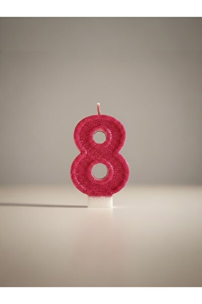 Miki & Miki Fuşya Pembe Simli Pasta Mumu Doğum günü mum 8 yaş