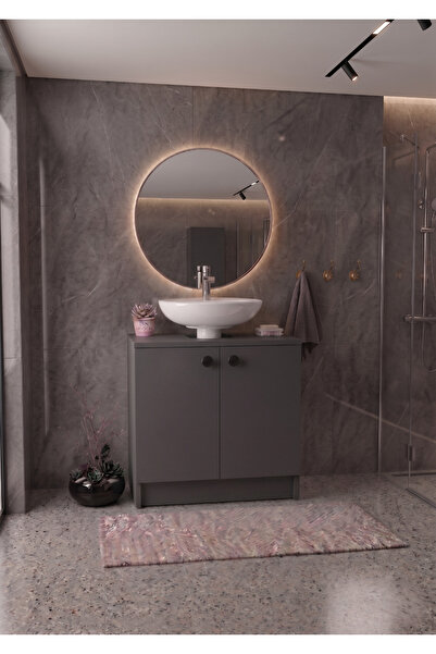 EGN WOODS Antrasit Lavabo Altı Banyo Dolabı - 2 Kapaklı 2 Bölmeli Modüler Dep...