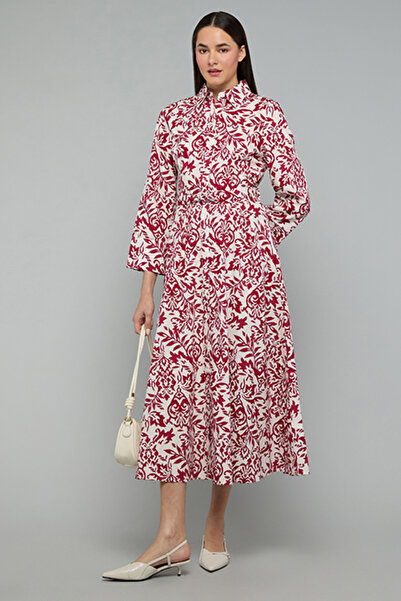 R&B Patterned Shirt Dress with 3/4 Sleeves