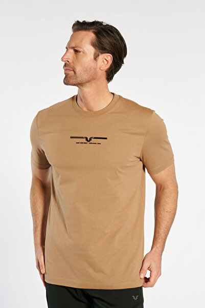 bilcee Tricou bărbătesc din bumbac, cu gât crew, culoare camel 4879
