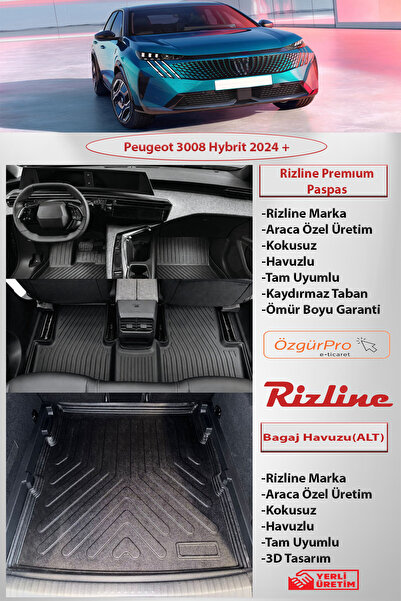 Rizline Premıum Peugeot 3008 Hybrid 2024 ve Sonrası 3D Havuzlu Paspas ve ALT ...