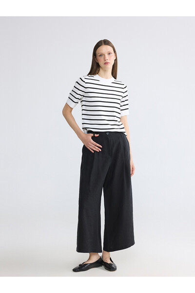 LC Waikiki Lcw Modest Black Wide Leg Pleated Women's Fabric Trousers
