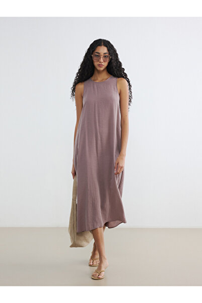 LC Waikiki Lilac Crew Neck A-Line Dress with Pockets