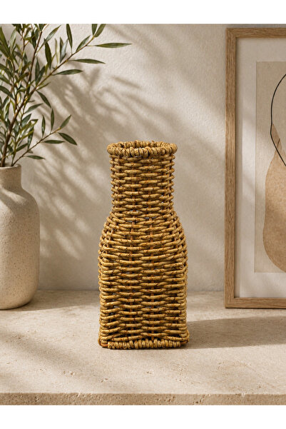 YzHome Hasır Rattan Dekoratif Vazo Aksesuar Çiçek Vazosu 18*6cm