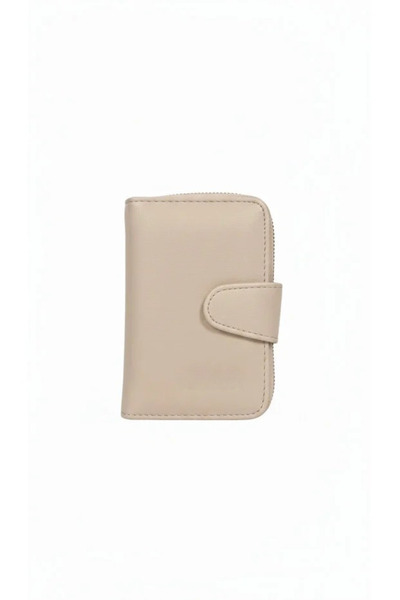 SAVETTE Women's Multi-Compartment Card Slot Beige Zipper Wallet