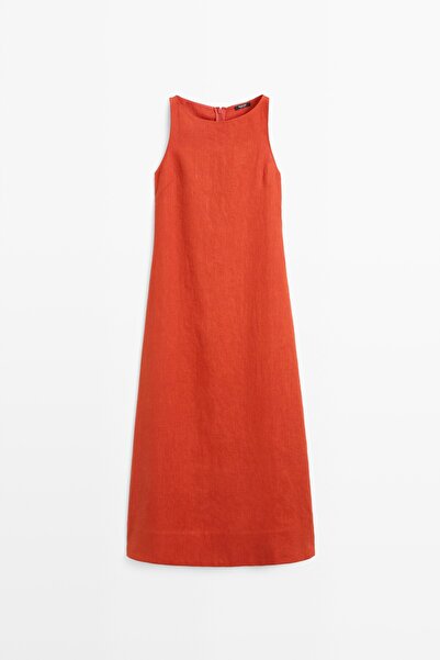 Massimo Dutti %100 keten halter yaka elbise