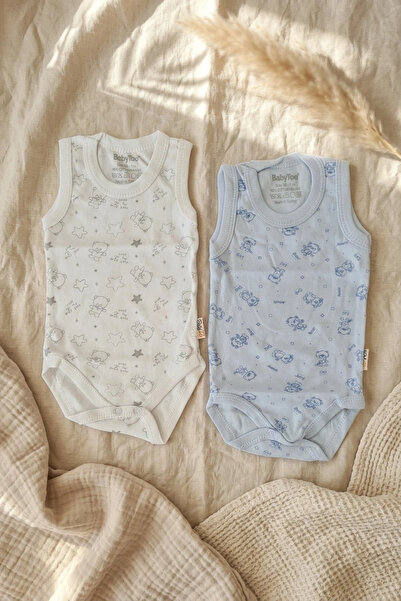 Babydonat 100% Cotton Teddy Bear Patterned Sleeveless 2-Piece Baby Bodysuit S...