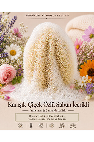 Lavandula Karışık çiçek yağları içeren, kendinden sabunlu doğal kabak lifi