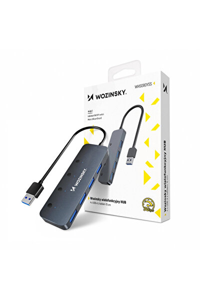 WOZINSKY Hub USB-A 4 porturi 3.0 pentru laptop cu comutatoare individuale