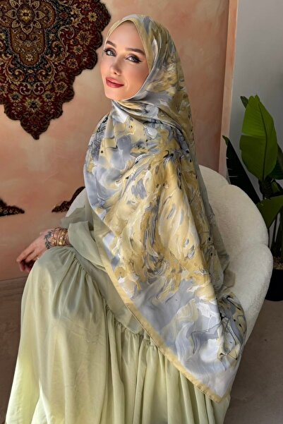 İmajButik Mustard Gray Patterned Soft Shawl