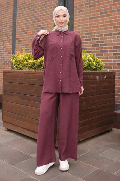 İmajButik Plum Pocket Modal Tunic Pants Set
