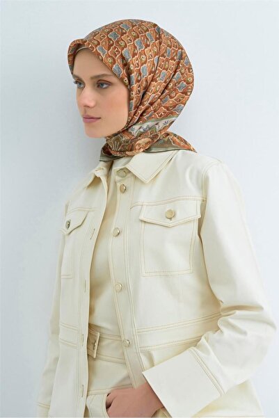 Armine Sura Silk Scarf Khaki Green