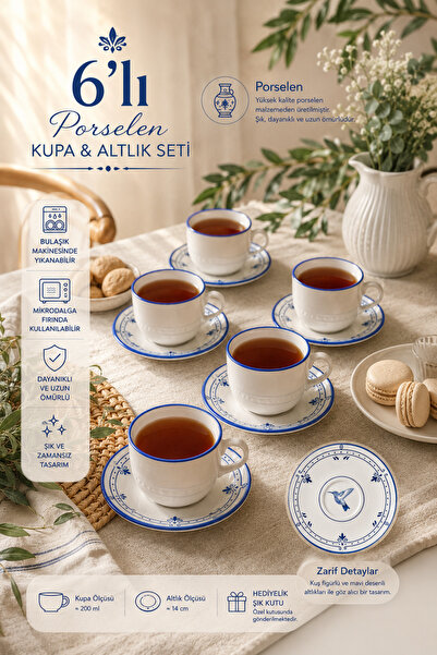 Tulu 6'lı Porselen Çay - Kahve Seti 12 parça