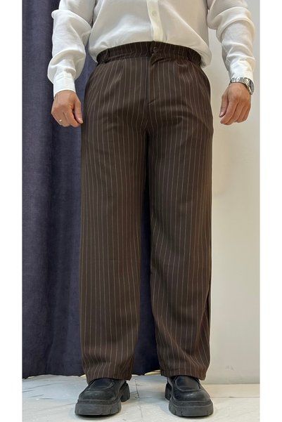 MERVENS Striped Pleated Baggy Fit Fabric Trousers
