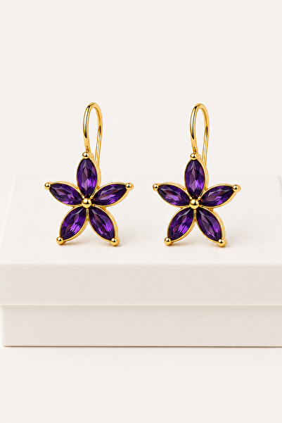 MakeWell Colorful Zircon Stone Lotus Flower Earrings |   Gold Color Flower Fi...