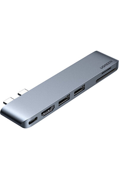 Ugreen CM380 Σταθμός σύνδεσης με διπλό USB-C HDMI 4K PD Ασημί
