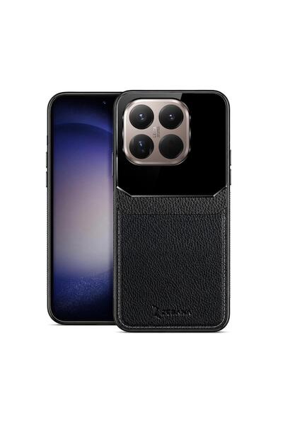 Zebana Xiaomi Mi 15T Pro Uyumlu Kılıf Lens Deri Kılıf Siyah