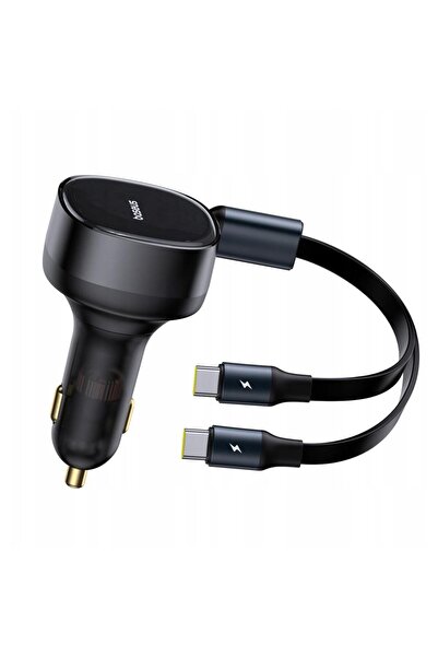 Baseus Încărcător auto 2-în-1 Enjoyment, 33W, cablu retractabil, 2x USB-C (Ne...
