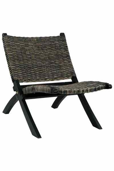 vidaxl Scaun relaxare negru & ratan kubu & lemn masiv de mahon
