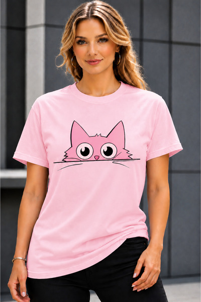 VODEXA Unisex Oversize T-Shirt Colorful Cats Printed 100% Cotton T-Shirt Comf...