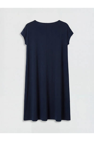 LC Waikiki Navy Blue Crew Neck Patterned A-Line Dress