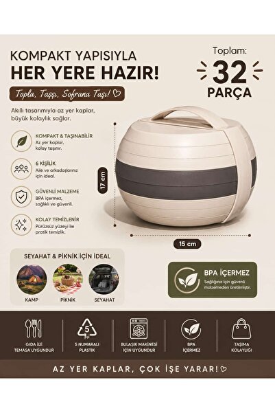 plentiful 32 Parça 6 Kişilik Taşınabilir Küre Piknik Seti