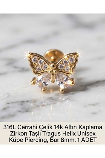 Lunexa 316L Cerrahi Çelik Altın Kaplama Kararmaz Alerji Yapmaz Zirkon Taş Fig...