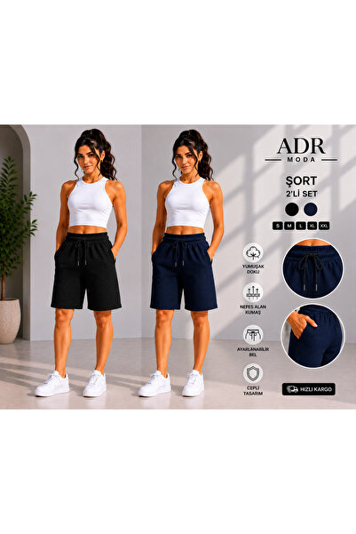ADR MODA Basic Şort 2’li Set Siyah Lacivert Günlük Rahat Şort İç Göstermez
