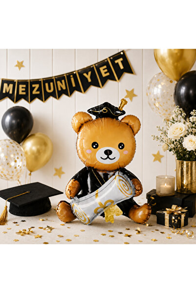 Parti Dükkanı Mezuniyet Ayıcık Folyo Balon 95x70,5 cm – Diplomalı Mezun Ayı T...