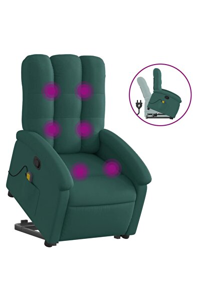 vidaxl Fotoliu rabatabil de masaj, cu ridicare, verde închis, textil