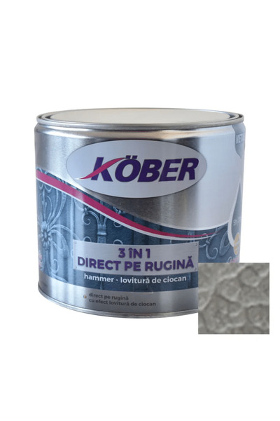 Kober Email 3 în 1, direct pe rugină, finisaj ciocănit, 2.5L, argintiu 180, /...